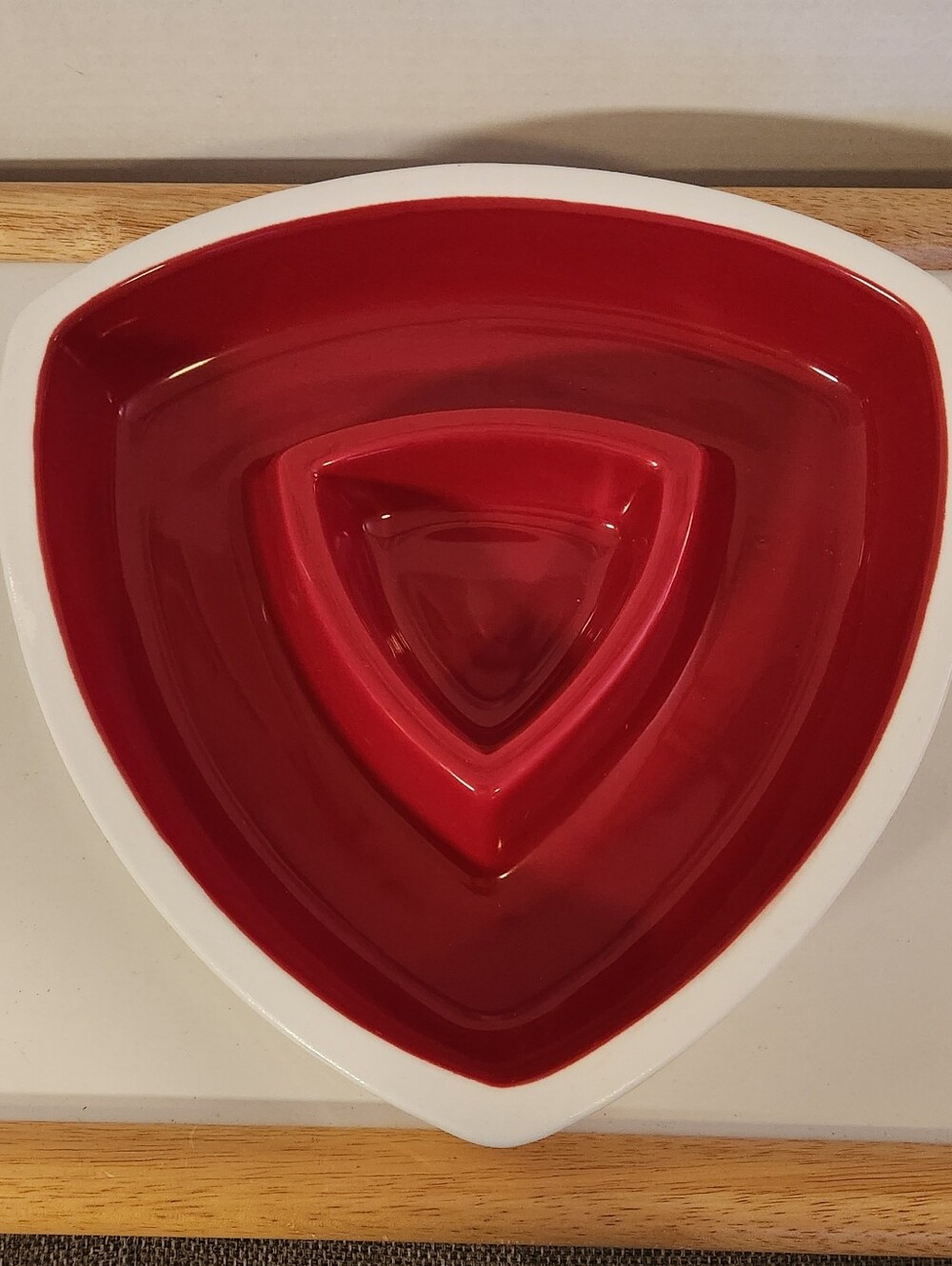Vintage Loucarte Portugal MCM Triangle 12" Chip & Dip Platter Red White Large